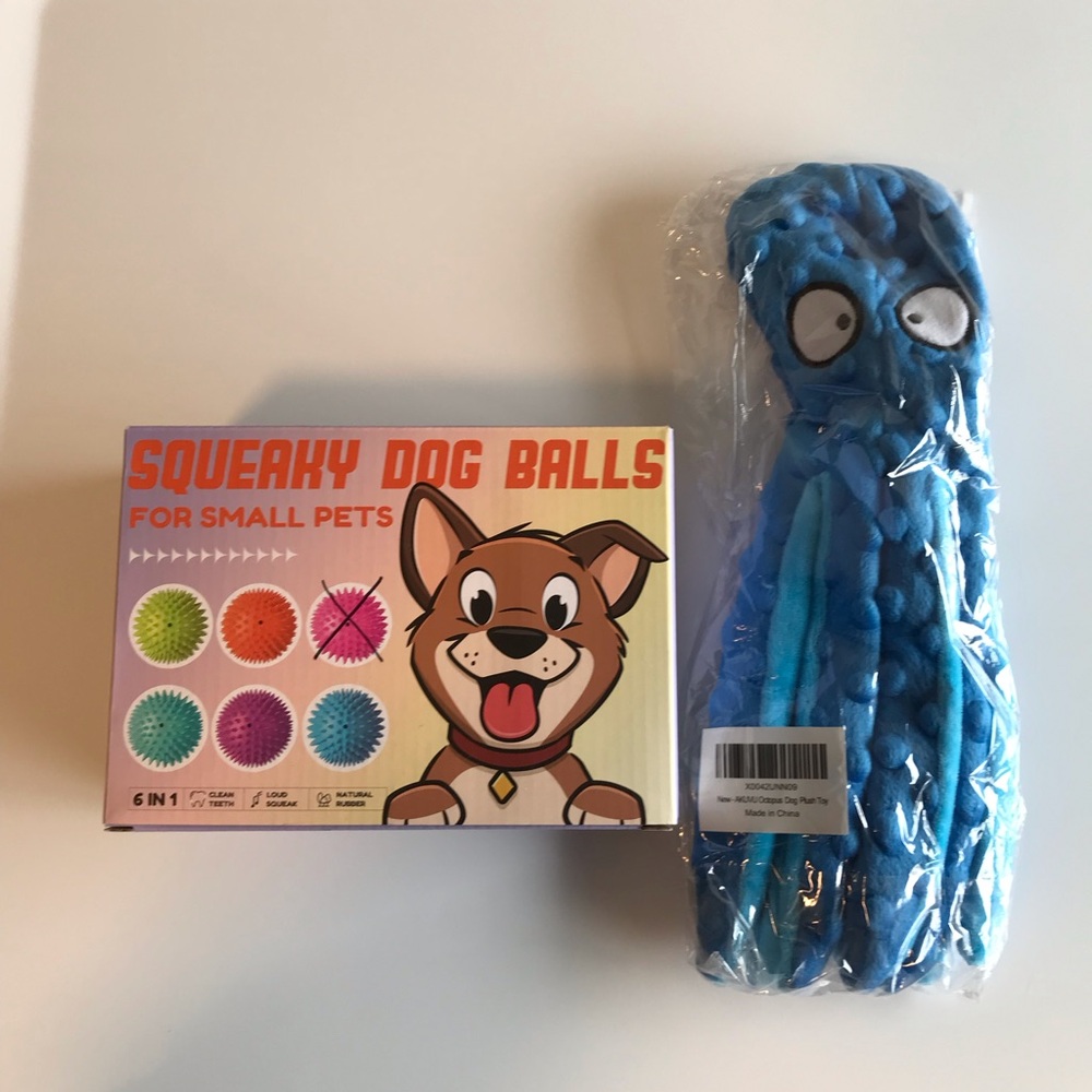 2.5” Squeaky Balls + Crinkle Squeaker No Stuffing Octopus Dog Toy Lot